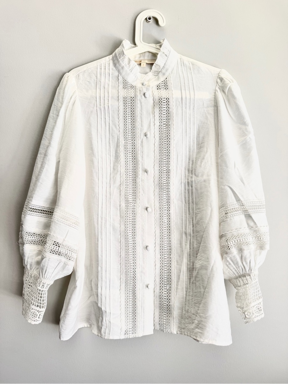 Maje White Ruffle-Trim Button Blouse